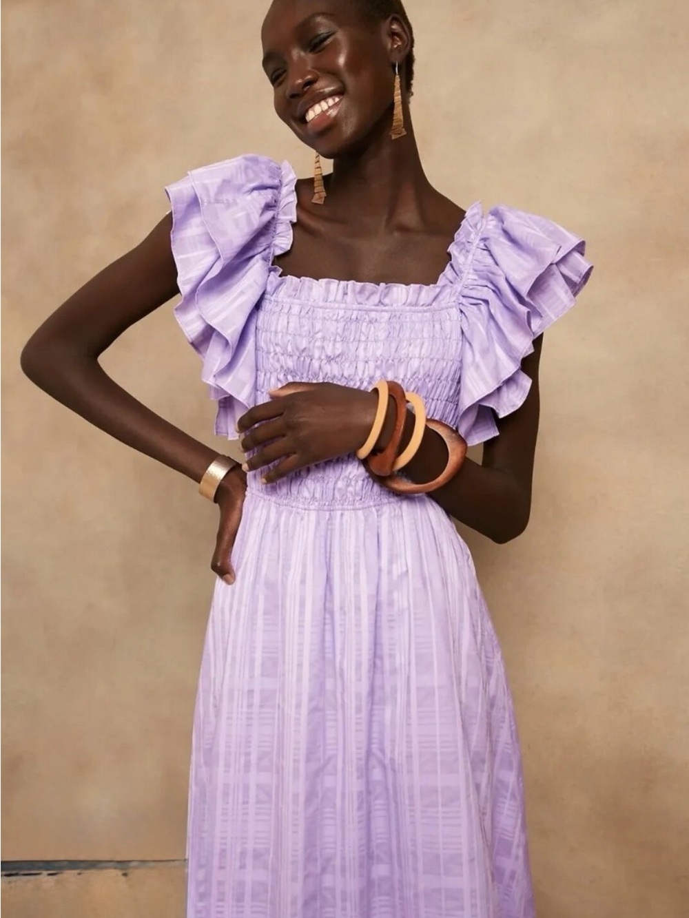 Banana Republic Elegant Lavender Smocked Ruffle Dress Small